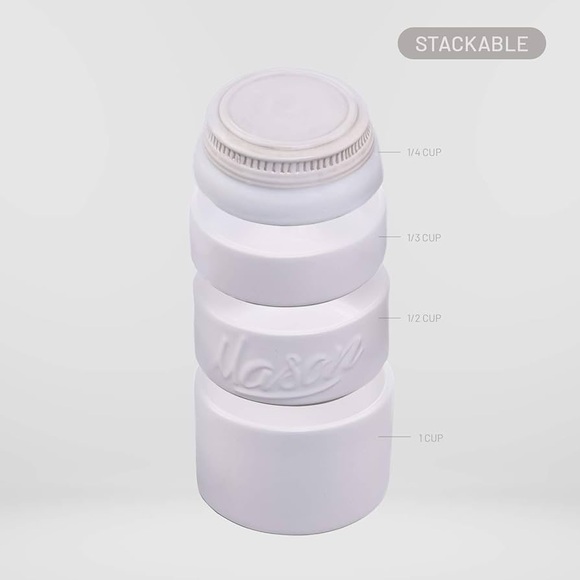 Rustic White Mason Jar Stackable Ceramic Measuring Cups 4 Piece Set - Picture 2 of 8